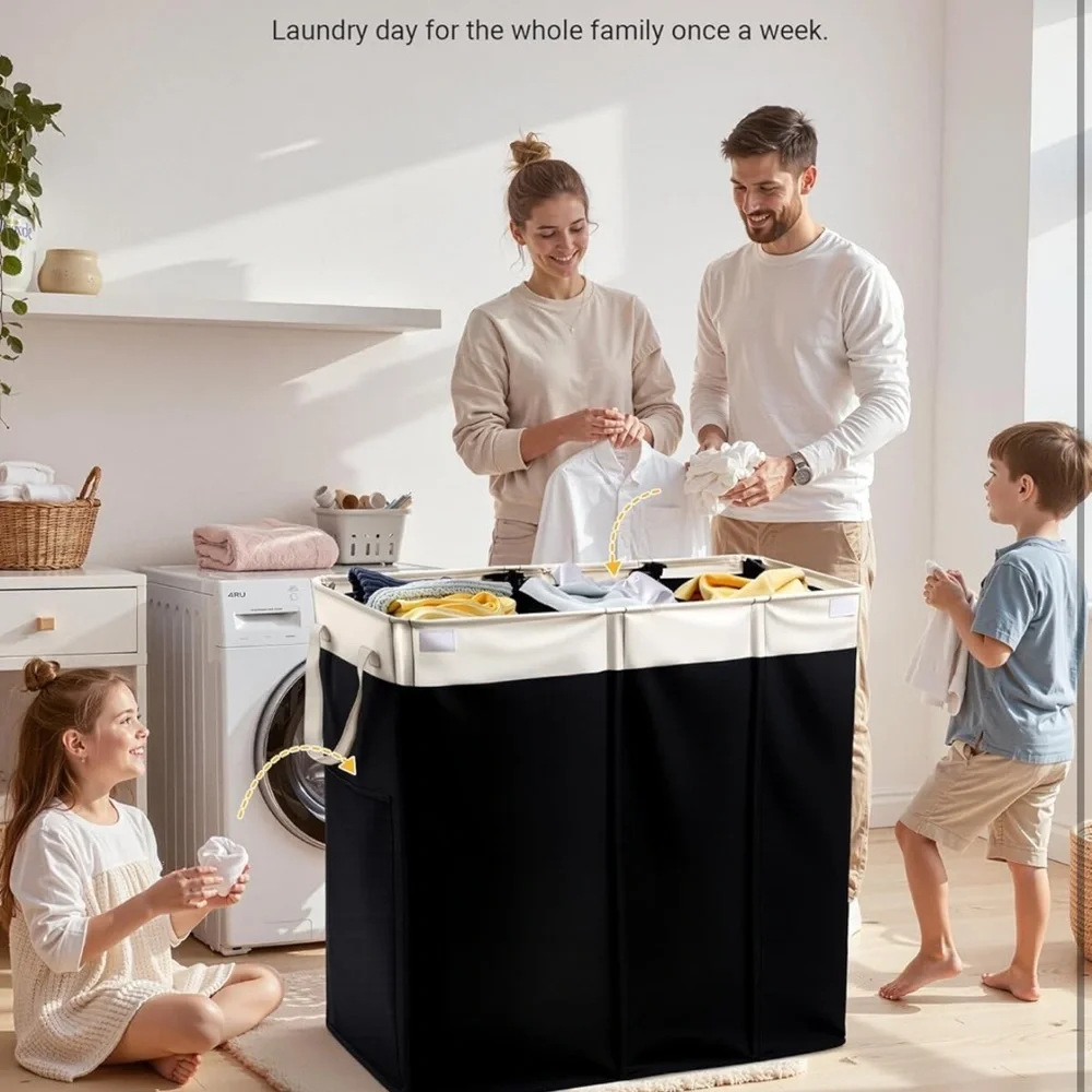 Laundry Hamper with lid and 3 section